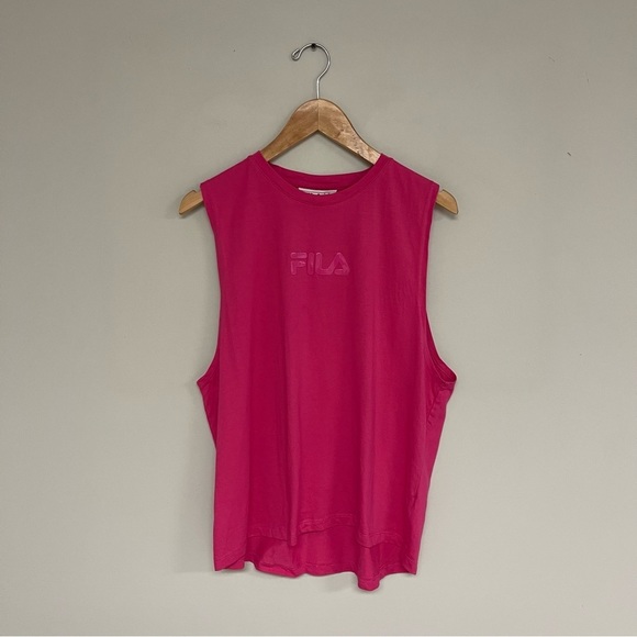 Fila Muscle Tee Women’s Size XL Pink Glow Cotton Sleeveless Relaxed Tank Diella - Picture 2 of 12